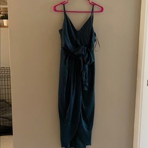 Gorgeous high low satin dark green cocktail dress.